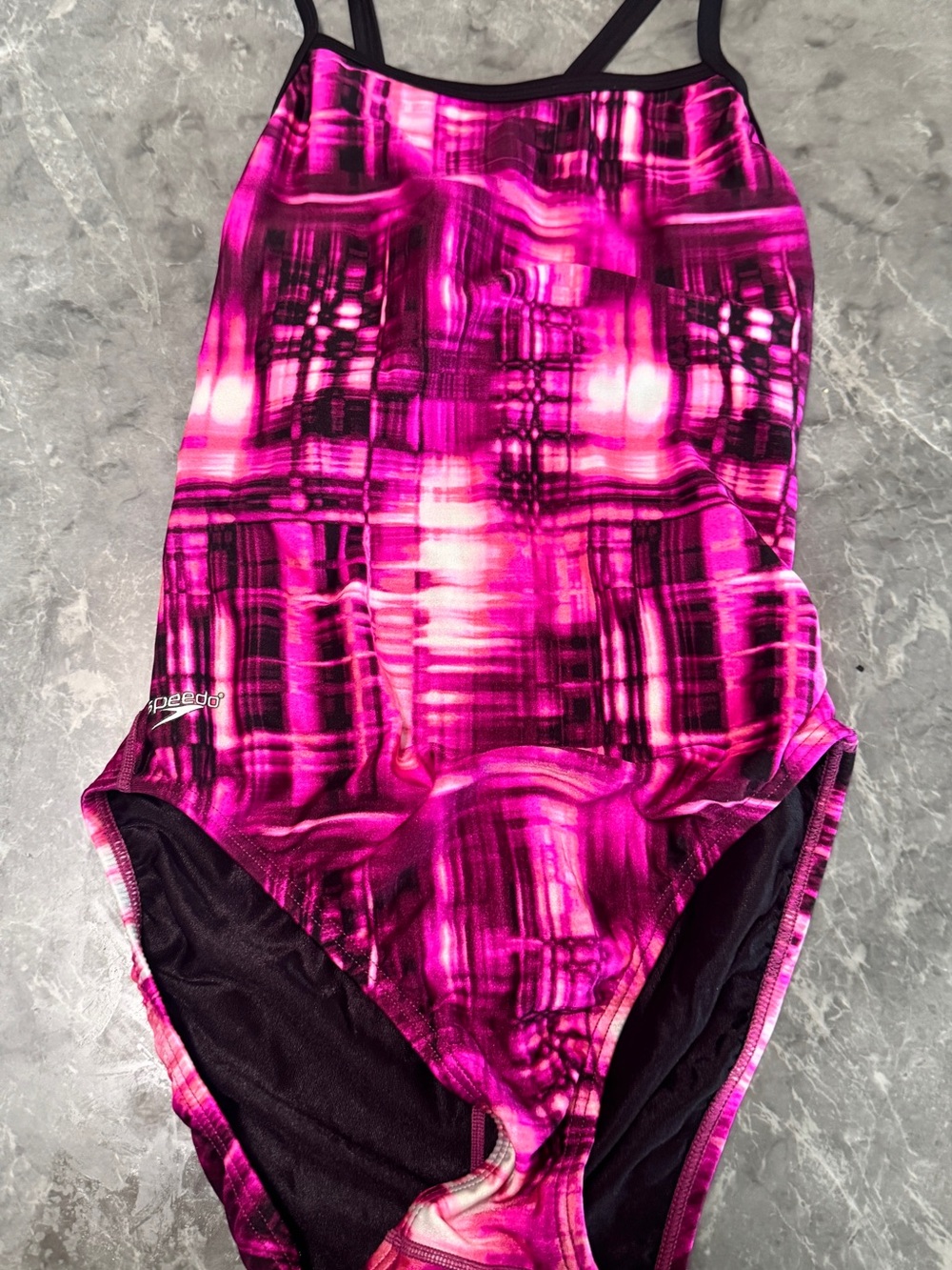 Speedo Black Swimsuit with hot pink Magenta Logo Accent one piece sz S/M